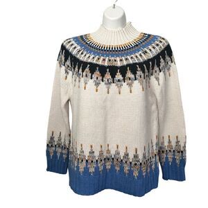 Cocobleu Fair Isle Cozy Knit Mock Turtleneck Pullover Sweater Size M